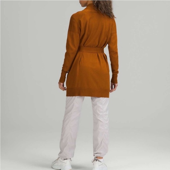 Lululemon Butternut Brown Wrap Knit Cotton Cashmere Open Long Cardigan Sweater 6 - Picture 14 of 14